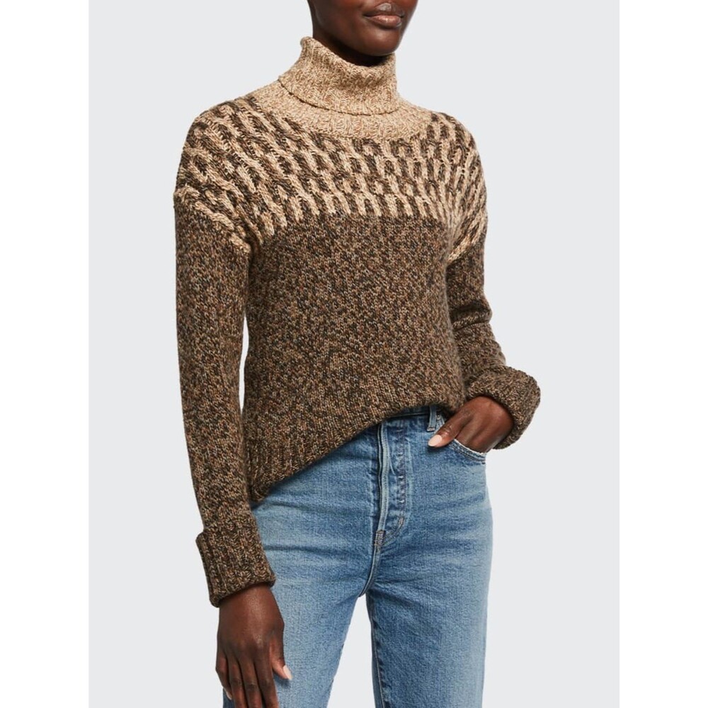 Veronica Beard Bia Brown Wool Blend Chunky Knit Turtleneck Sweater Size XS